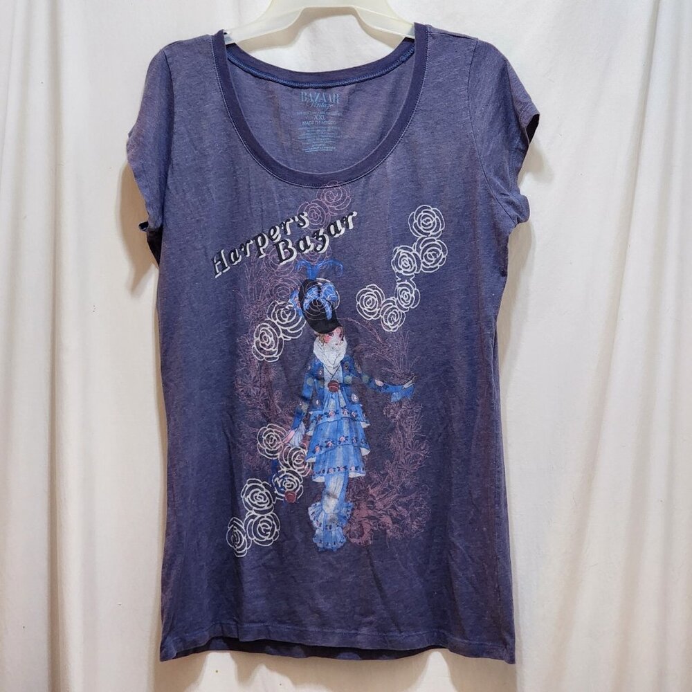 Bazaar Vintage Harper's Bazar Blue Fashion Graphic T-Shirt Women‎ XXL Mexico